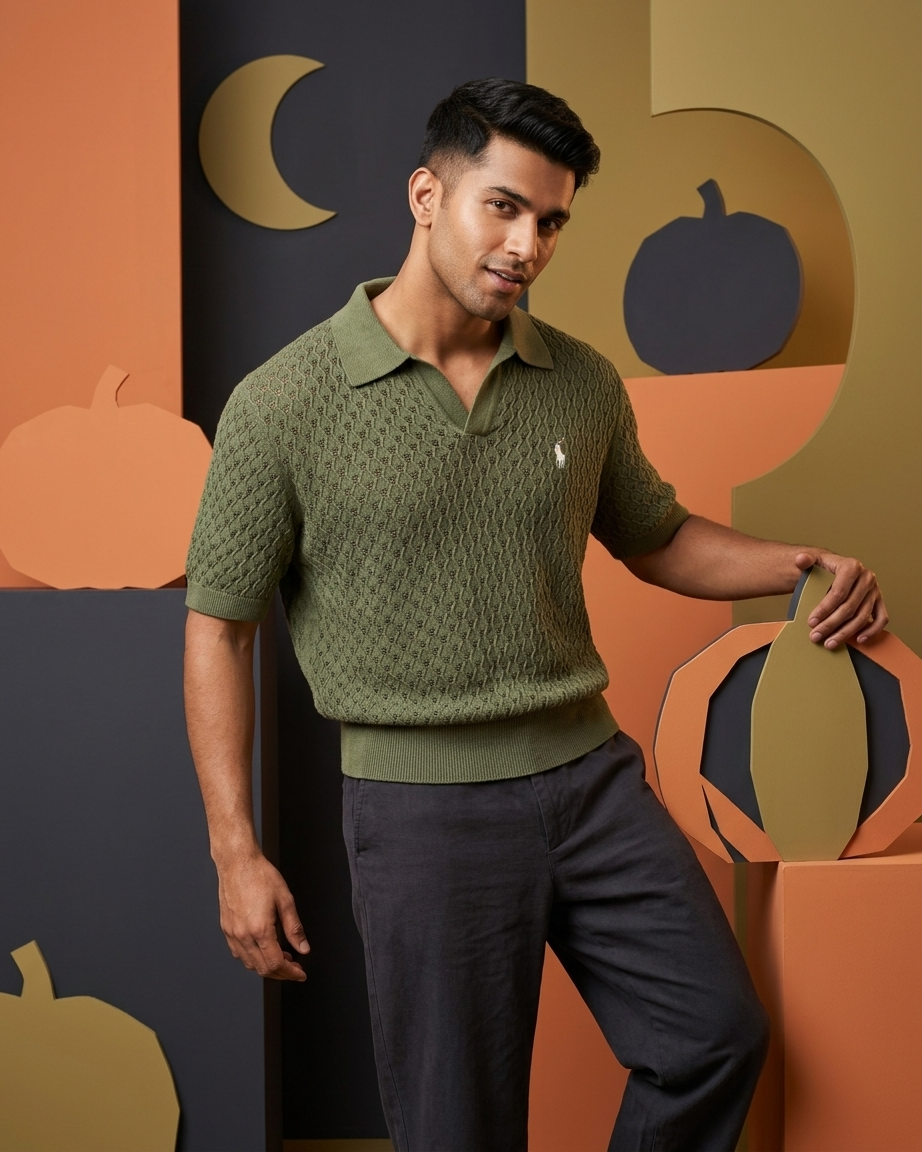 Textured knit polo sweater - photo 2 | OutFitT Sylhet
