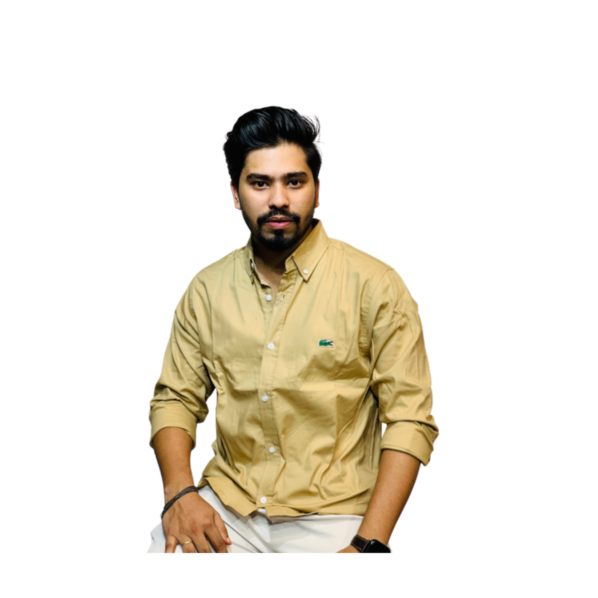 Lacoste Oxford Shirt Beige - white background