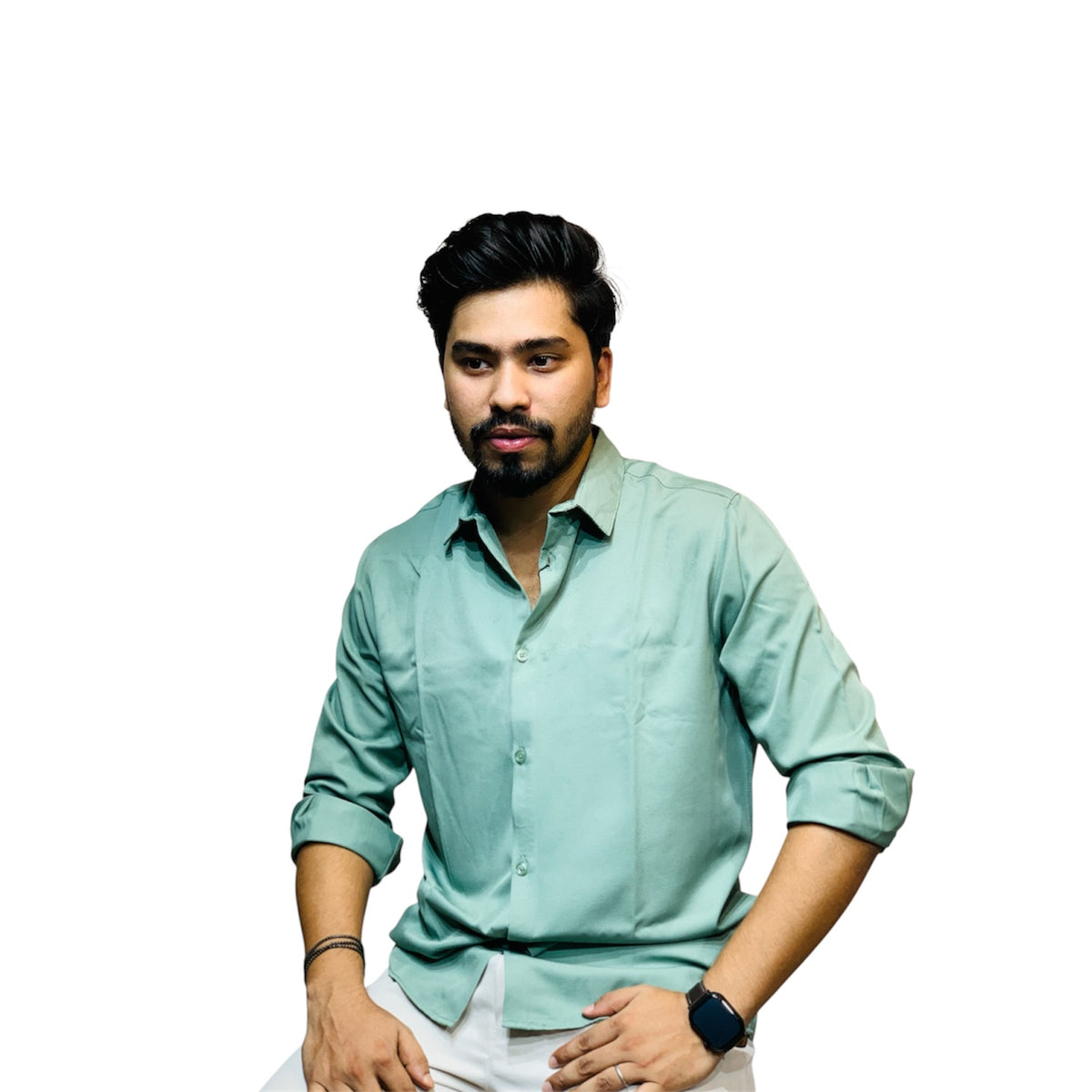 Men's micro stretch button-down shirt mint green - photo 2 | OutFitT Sylhet