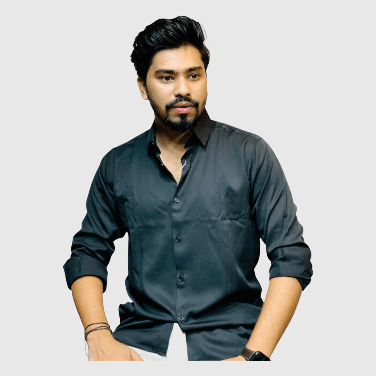 Men's micro stretch button-down shirt in charcoal black | OutFitT Sylhet
