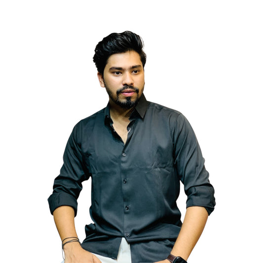 Men's micro stretch button-down shirt in charcoal black | OutFitT Sylhet