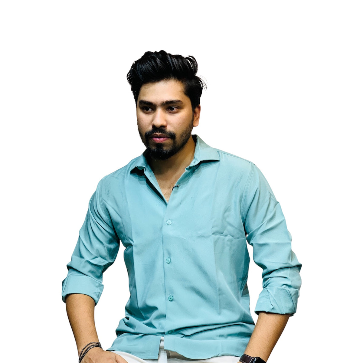 Men's micro stretch button-down shirt in pastel teal | OutFitT Sylhet