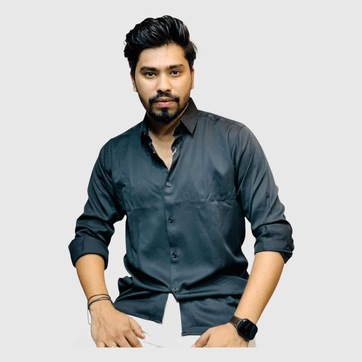 Men's micro stretch button-down shirt charcoal black - photo 2 | OutFitT Sylhet