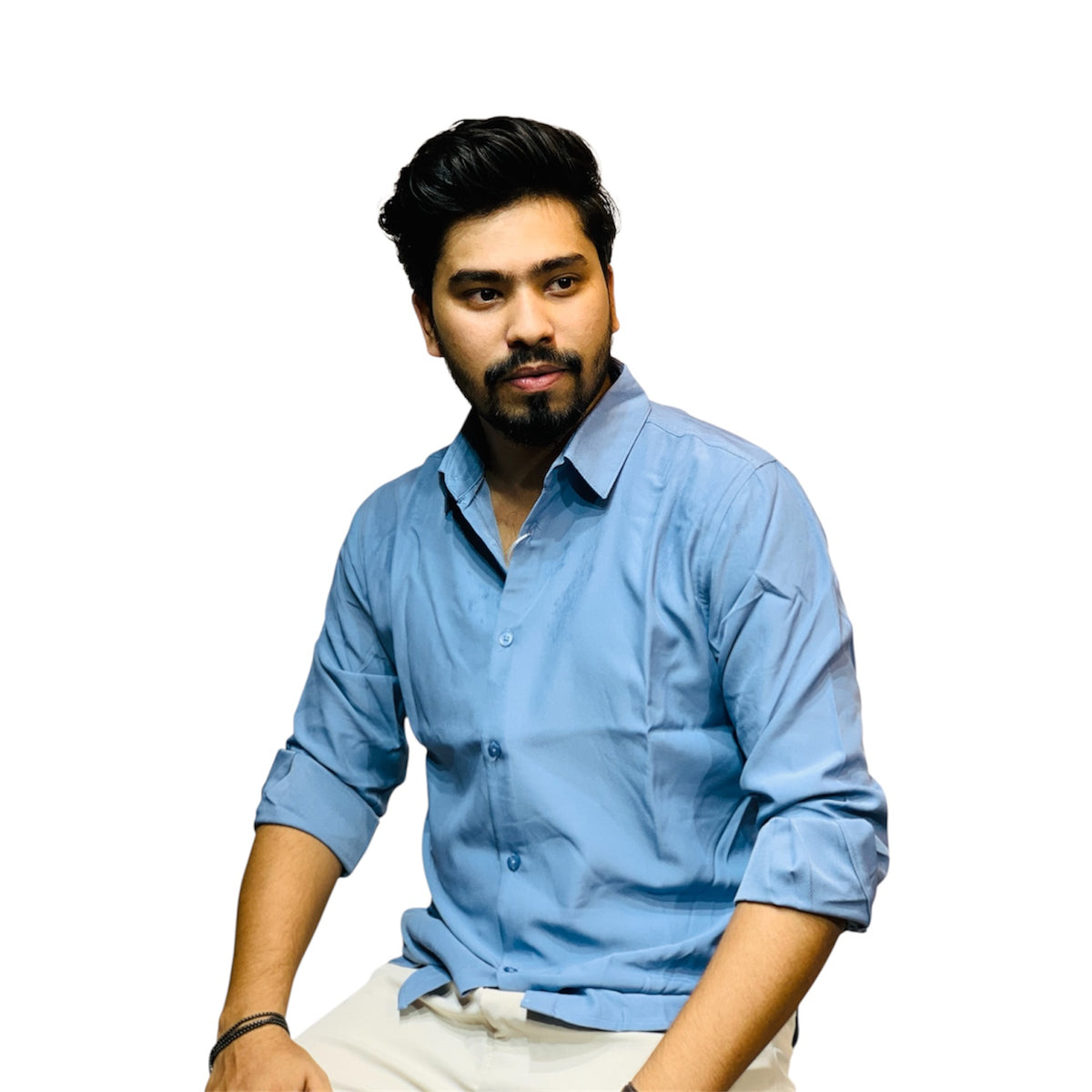 Men's micro stretch button-down shirt powder blue - photo 3 | OutFitT Sylhet