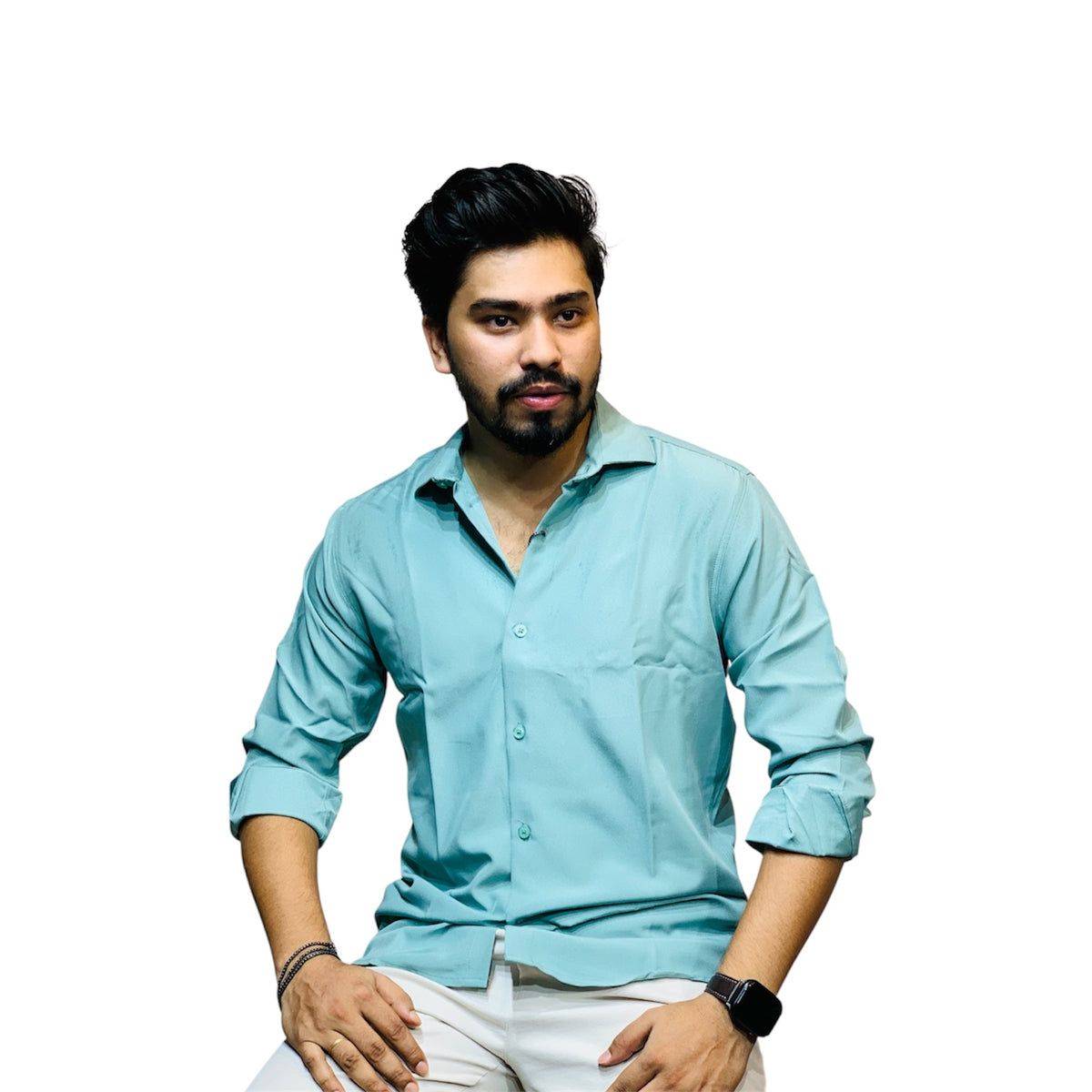 Men's micro stretch button-down shirt pastel teal - photo 2 | OutFitT Sylhet