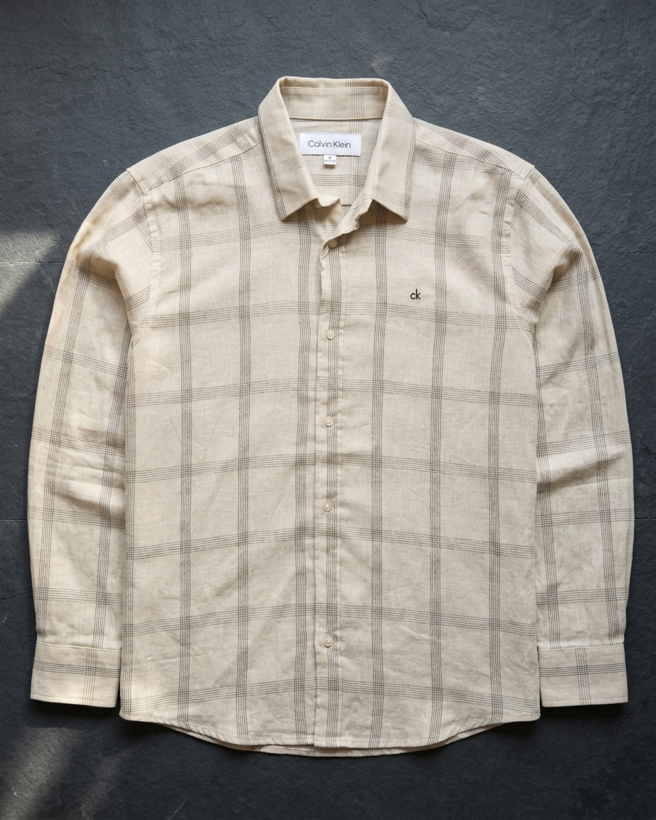 Calvin Klein cream check long sleeve formal shirt - photo 4 | OutFitT Sylhet