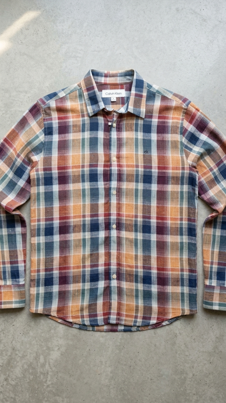 Calvin Klein multicolor check ramie cotton shirt - photo 3 | OutFitT Sylhet