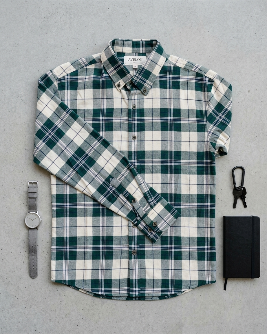 Green and white check plaid shirt - photo 2 | OutFitT Sylhet