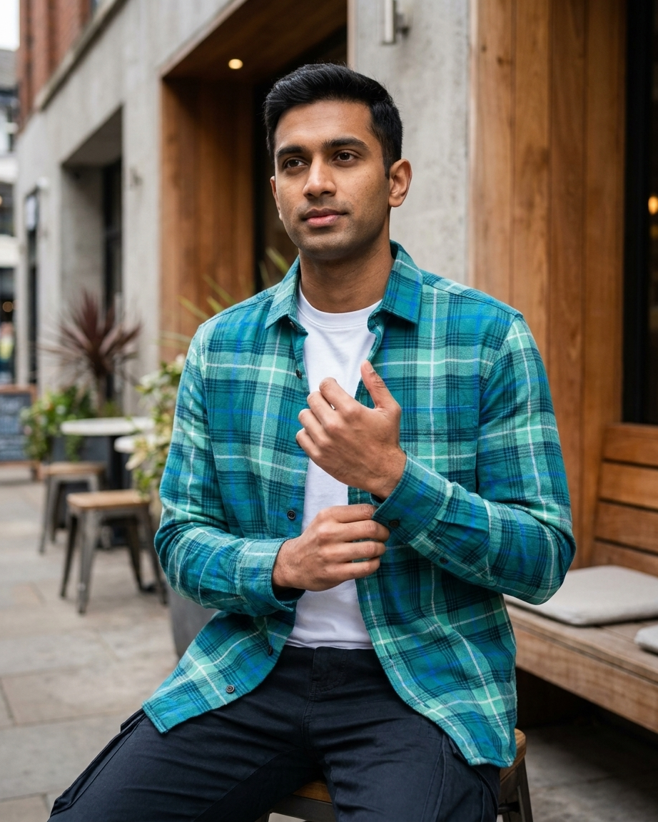 Zara green stripe check shirt - photo 2 | OutFitT Sylhet