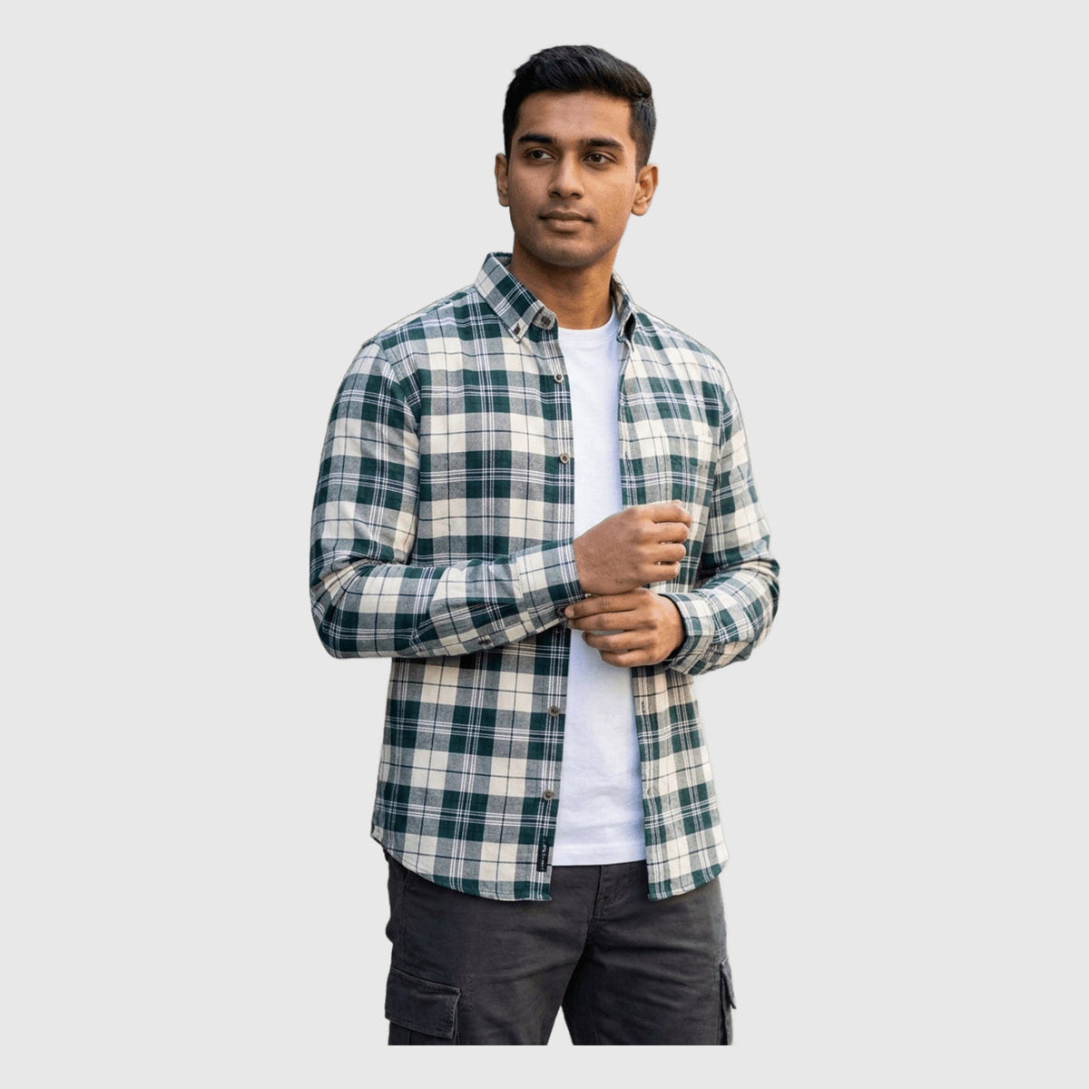 Green and white check plaid shirt for men | OutFitT Sylhet