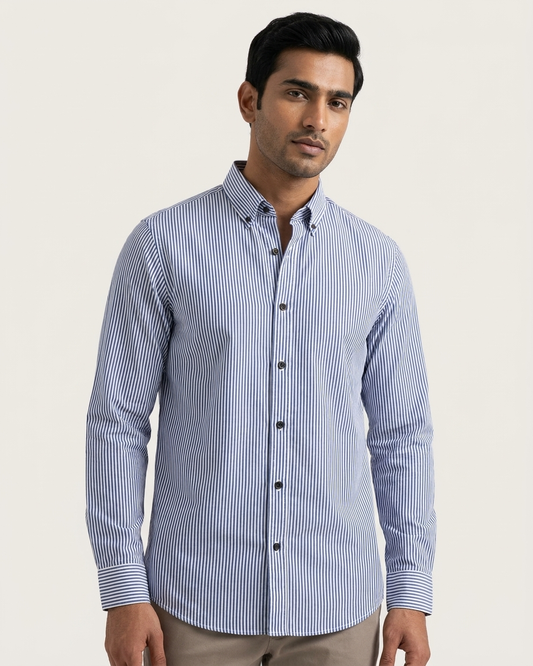 Old money white and blue stripe shirt for men | OutFitT Sylhet