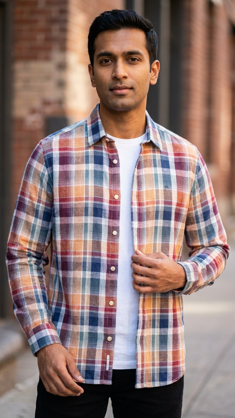 Calvin Klein multicolor check ramie cotton shirt - photo 2 | OutFitT Sylhet