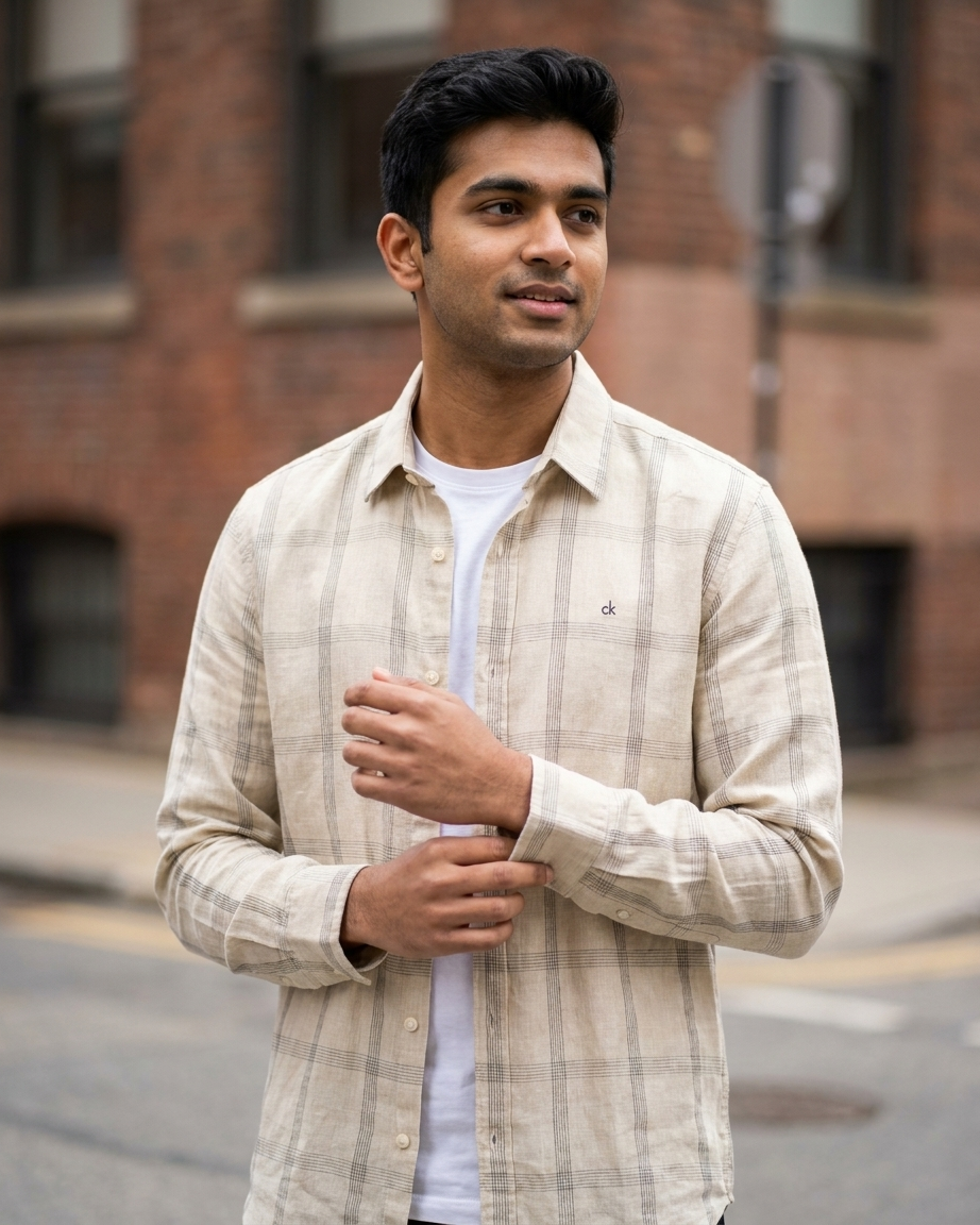Calvin Klein cream check long sleeve formal shirt - photo 2 | OutFitT Sylhet