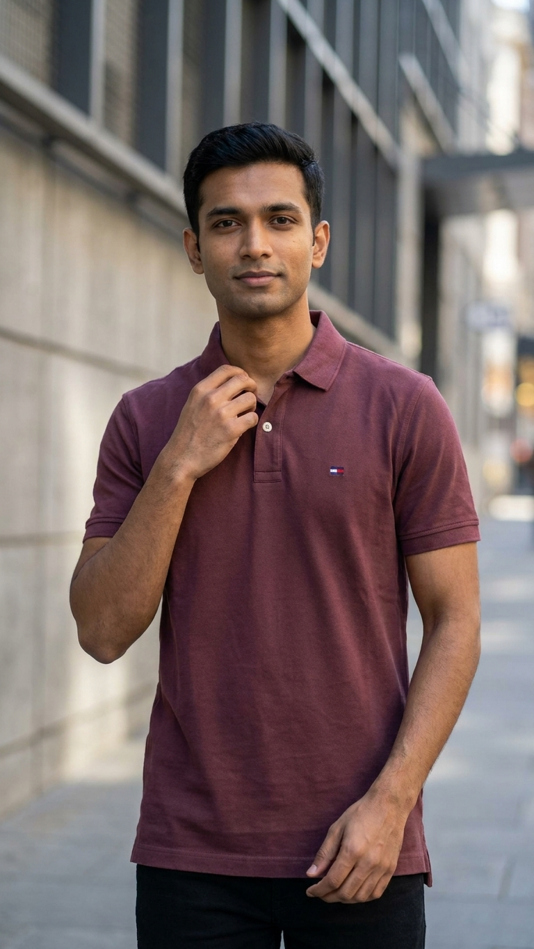 Tommy Hilfiger-Inspired Burgundy Polo Shirt | Men’s Polo