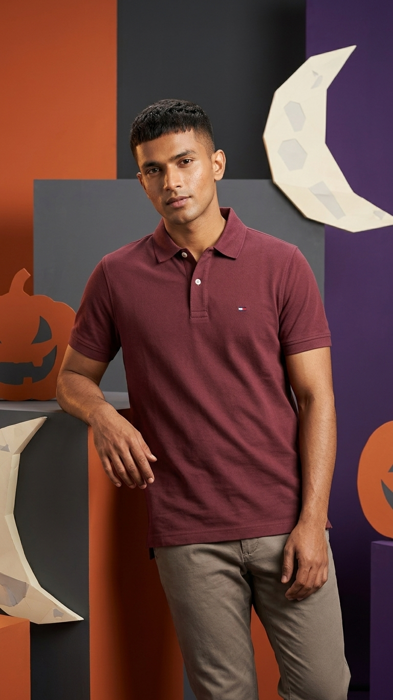 Tommy Hilfiger-Inspired Burgundy Polo Shirt | Men’s Polo