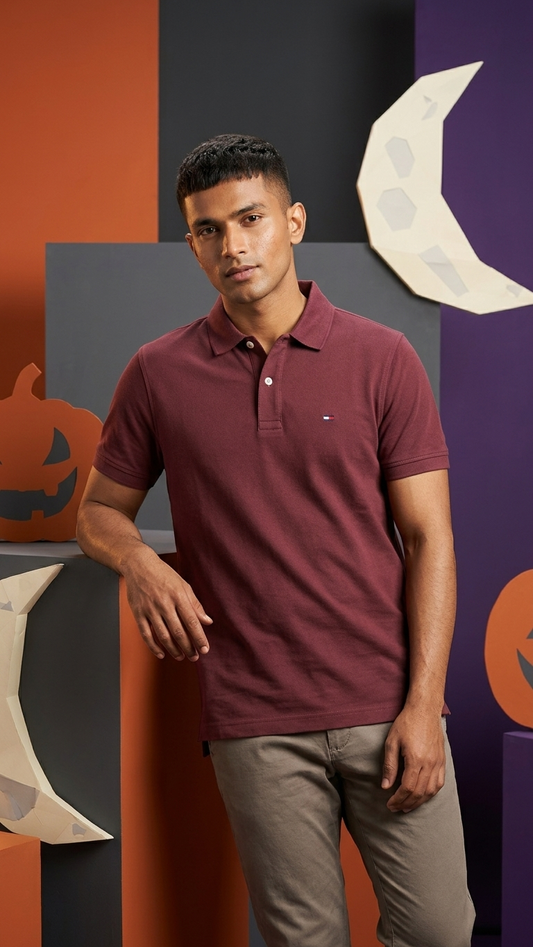 Tommy Hilfiger-Inspired Burgundy Polo Shirt | Men’s Polo