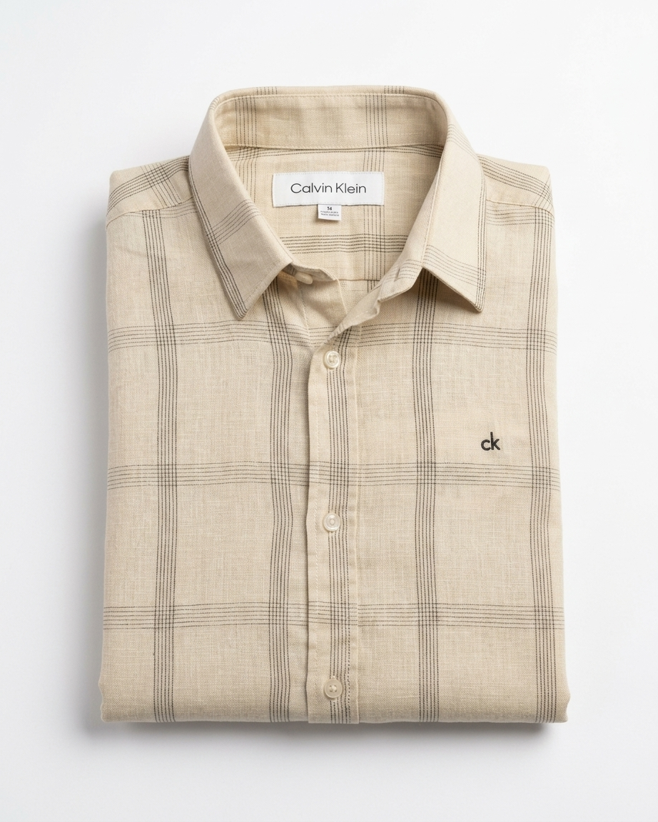 Calvin Klein cream check long sleeve formal shirt - photo 3 | OutFitT Sylhet